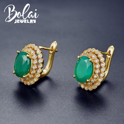 bolaijewelry,New style earring natural green agate gemstone in 925 sterling nice jewelry for lady Anniversary wear best gift .