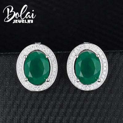 bolaijewelry,big natural green agate gemstone in 925 Silver earring for women &girl birthyd party or daily wear best gift