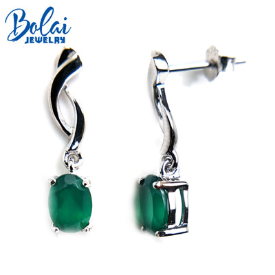 bolaijewelry,  natural green agate gemstone in 925 Silver Fashion sweet earring for women &girl birthyd party
