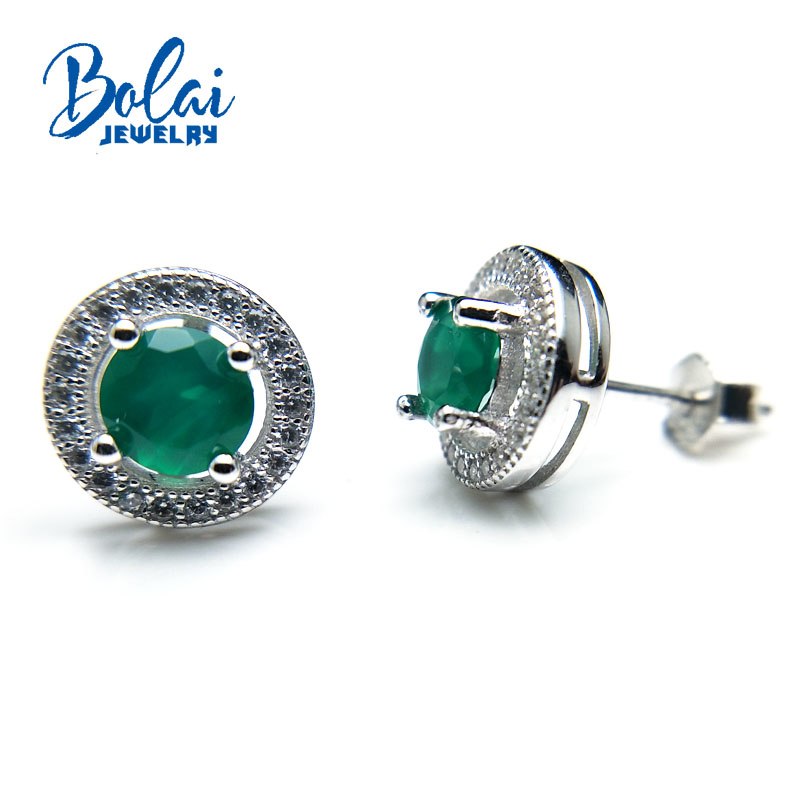 bolaijewelry,natural green agate gemstone in 925 Silver sweet earring for women &girl birthyd party or daily wear best gift