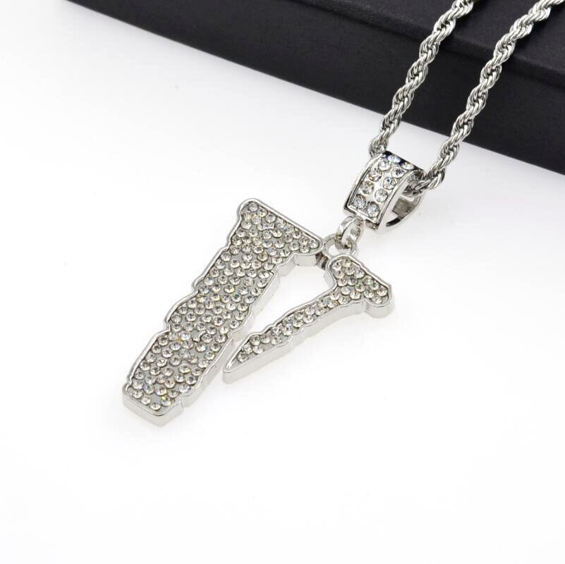 brand hip hop men's pendant full V word necklace jewelry