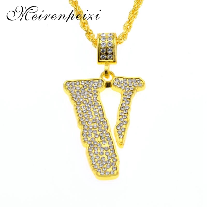 brand hip hop men's pendant full V word necklace jewelry