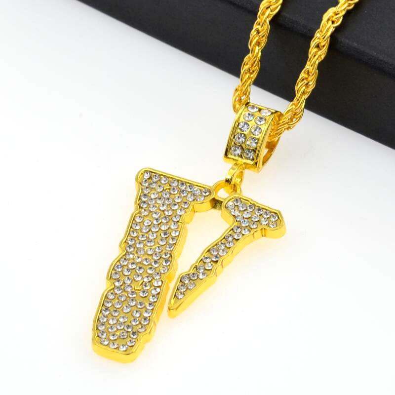 brand hip hop men's pendant full V word necklace jewelry