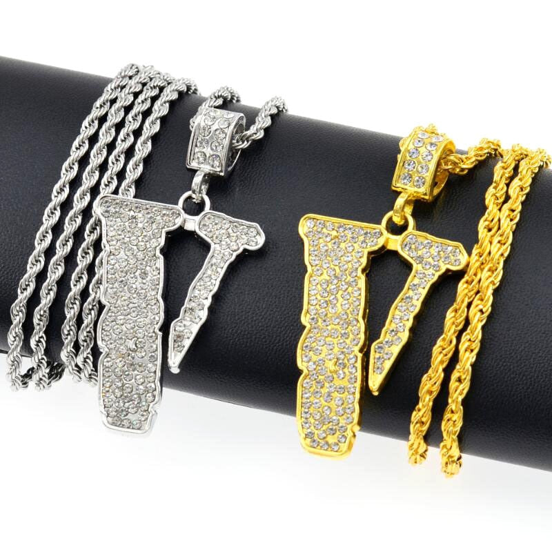 brand hip hop men's pendant full V word necklace jewelry