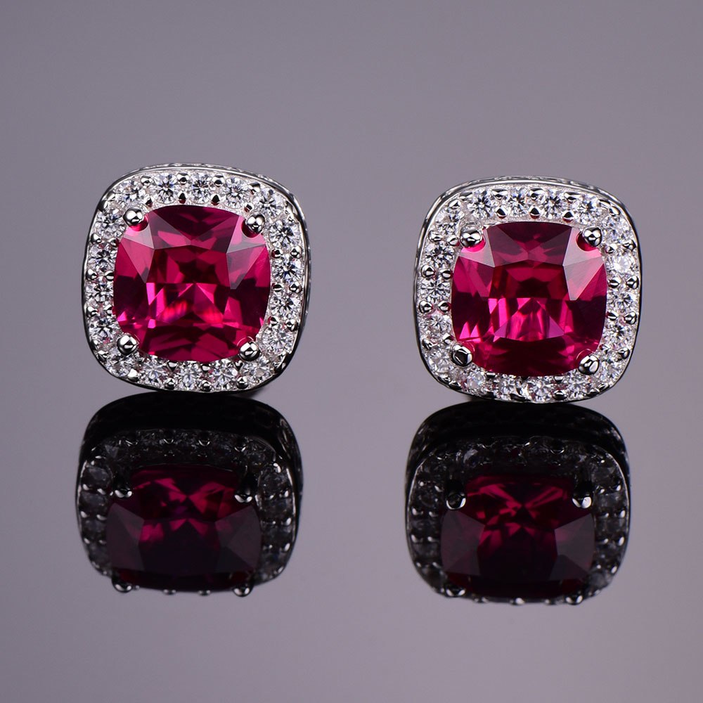 Created Ruby Gemstone Stud Earring Jewelry Real 925 Sterling Silver Fine Jewelry Wedding Earrings for women