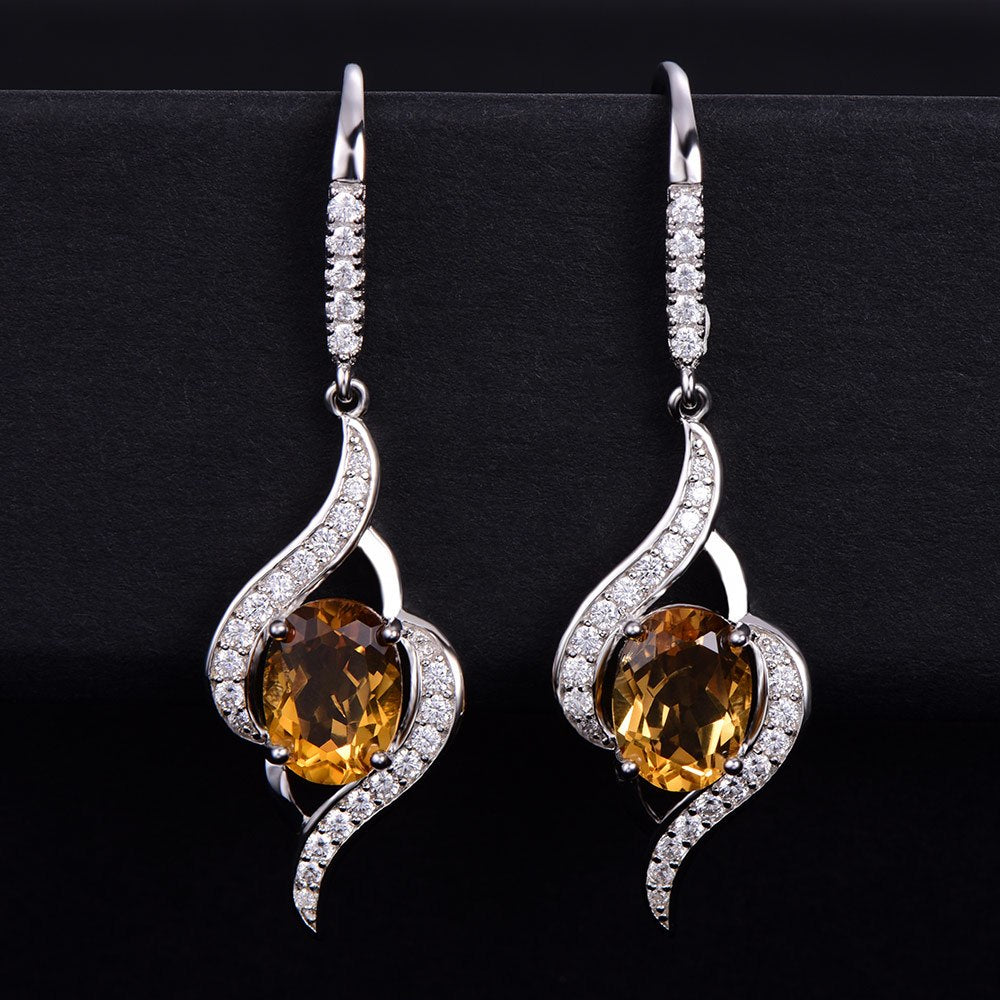 Gemstone Natural Citrine Drop Earrings Pure Solid Genuine 925 Sterling Silver Brand Women Fine Jewelry Gift