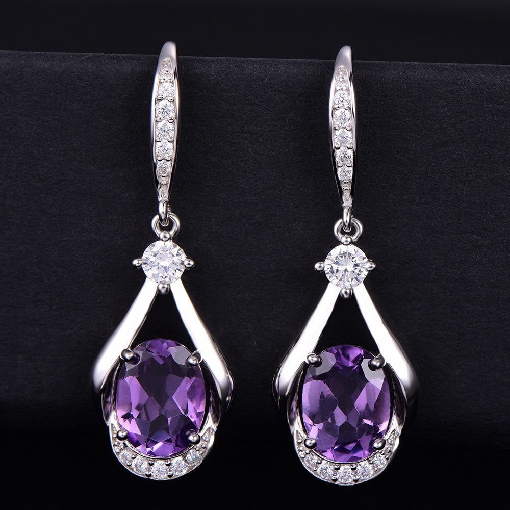 Natural Purple Amethyst Birthstone Drop Earrings Pure 925 Sterling Silver Fine Jewelry For Women
