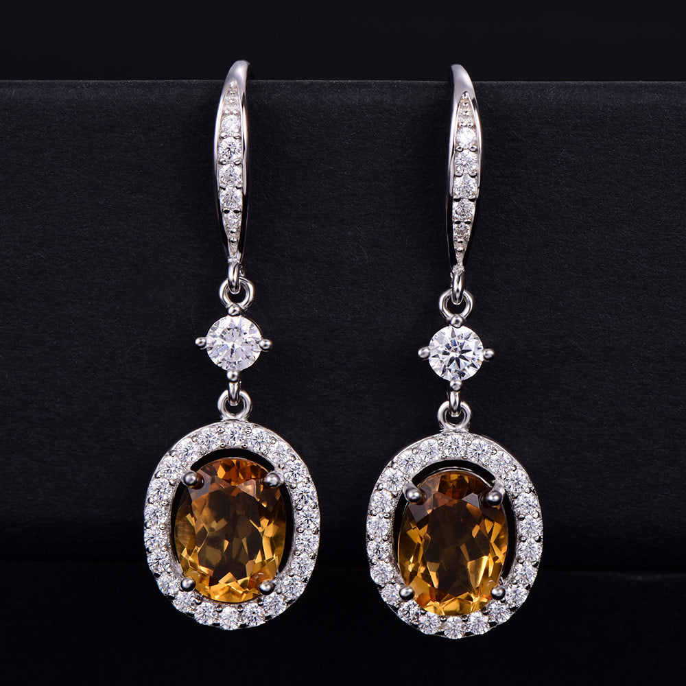 Oval Natural Citrine Birthstone Drop Earrings Solid 925 Sterling Silver New Fine Jewelry For Women