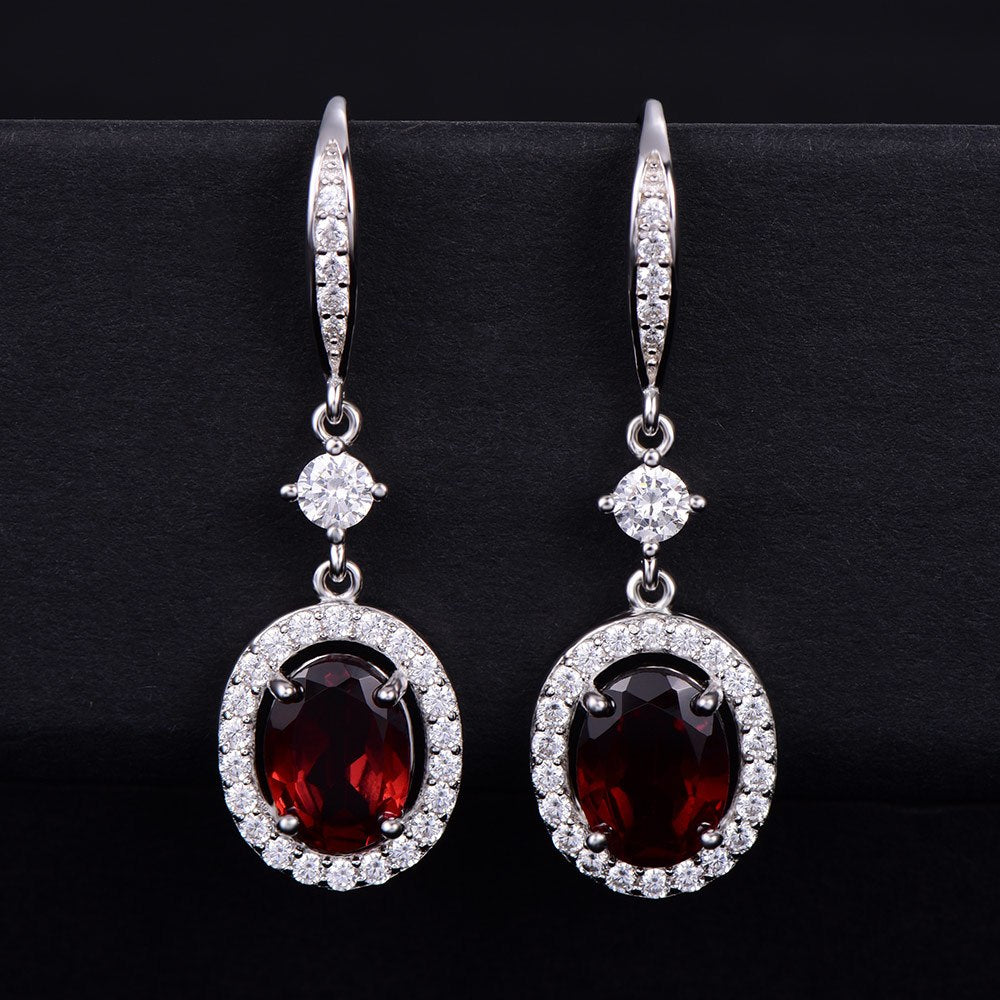Oval Natural Red Garnet Birthstone Drop Earrings Solid 925 Sterling Silver New Fine Jewelry For Women
