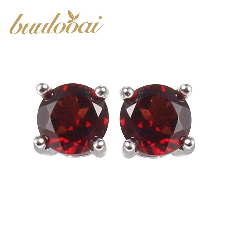 Red Round Gemstone Jewelry Natural Garnet Stud Earrings Genuine 925 Sterling Silver Jewelry Brand New
