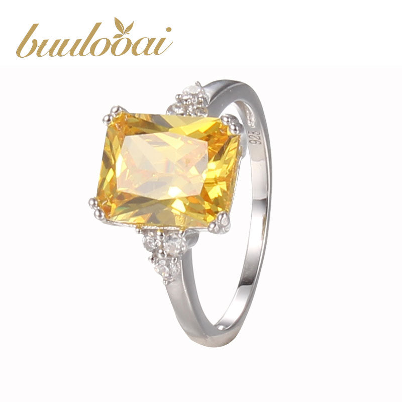Solid 925 Sterling Silver Engagement Citrine Rings For Women Fine Jewelry