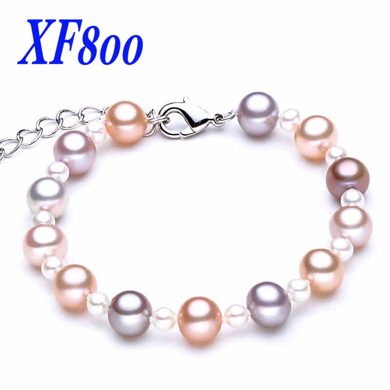 charm mix color natural pearl bracelet,8-9 near round pearl jewelry ,fine bracelet for women S03
