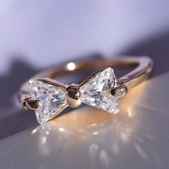 cheap gold ring Jewelry delicate whit bowknot rhinestone New Steel Ring for Women Crystal Engagement Wedding Rings