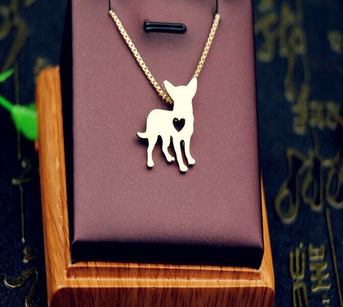 chihuahua dog necklace dog pendant animal jewelry  Handmade Carved hollow accessory Golden colors plated fast delivery