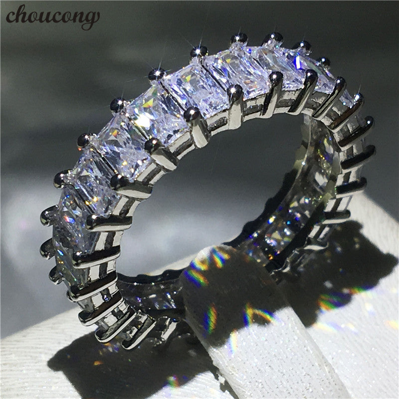 Eternity Ring Princess cut 5A Zircon sona Cz 925 Sterling Silver Engagement Wedding Band Rings for women men Jewelry