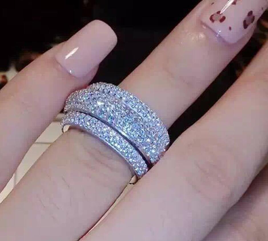 Wieck Full Pave AAA Cubic Zirconia 925 Sterling Silver Simulated stones Women Wedding Engagement Band Ring Size5-11