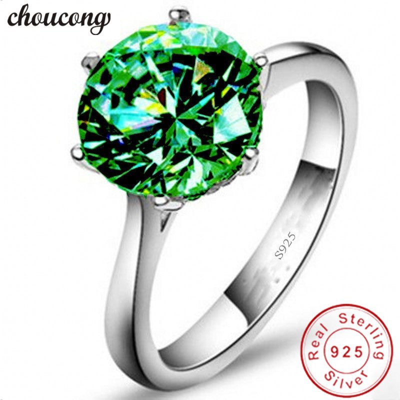 solitaire ring 3ct AAAAA Green Zircon 100% Real 925 sterling Silver Engagement Wedding Band Rings For Women men Bijoux