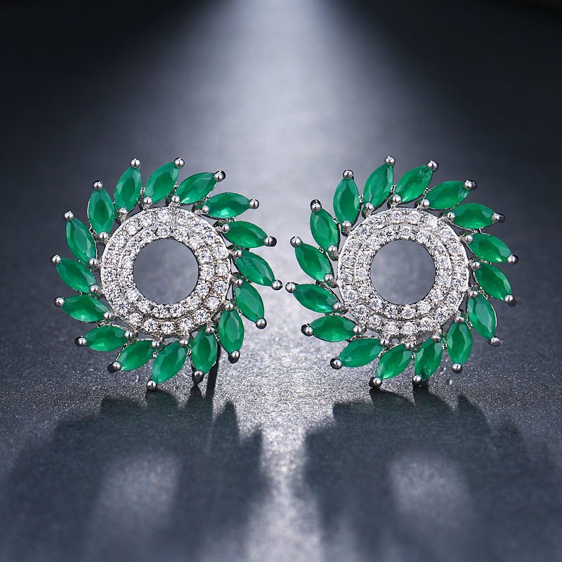 club factory Luxury Round Cubic Zircon Stud Earrings For Women Green Marquise Studs Ear For Party Bride Jewelry Gift Kupe AE590