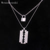 ( color do not fade ) layered chains hiphop Punk Stainless Steel Padlock Necklace men rock Lock Blade Necklaces for women di067