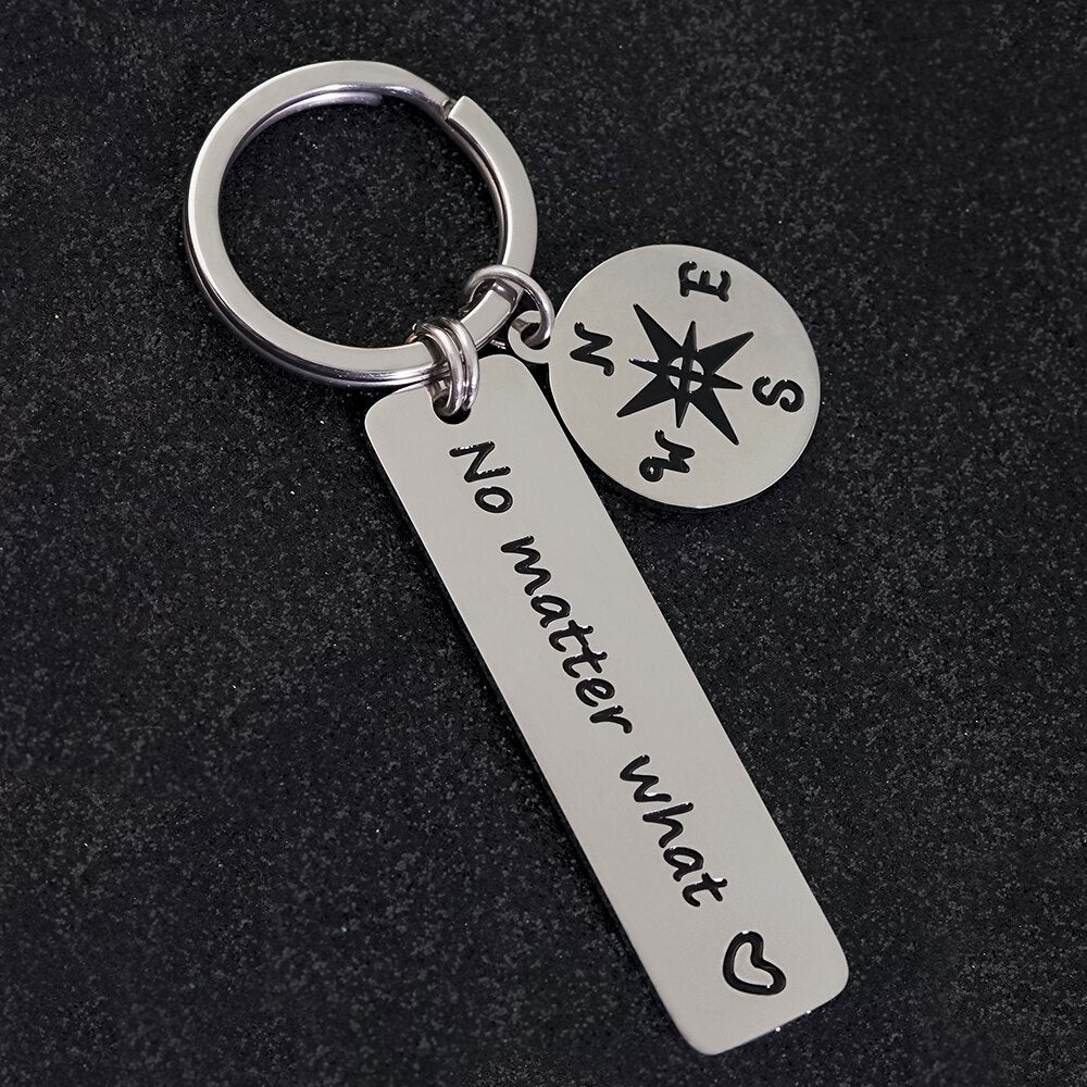 compass pattern design keychain engraved words pendant keyring no matter what