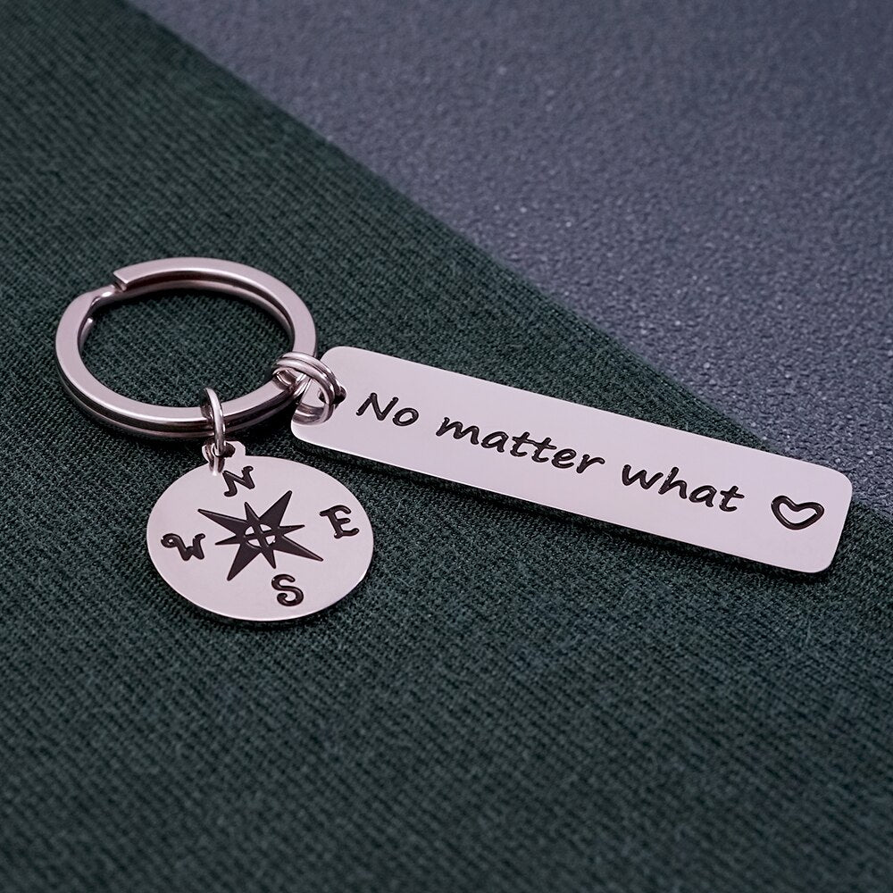 compass pattern design keychain engraved words pendant keyring no matter what
