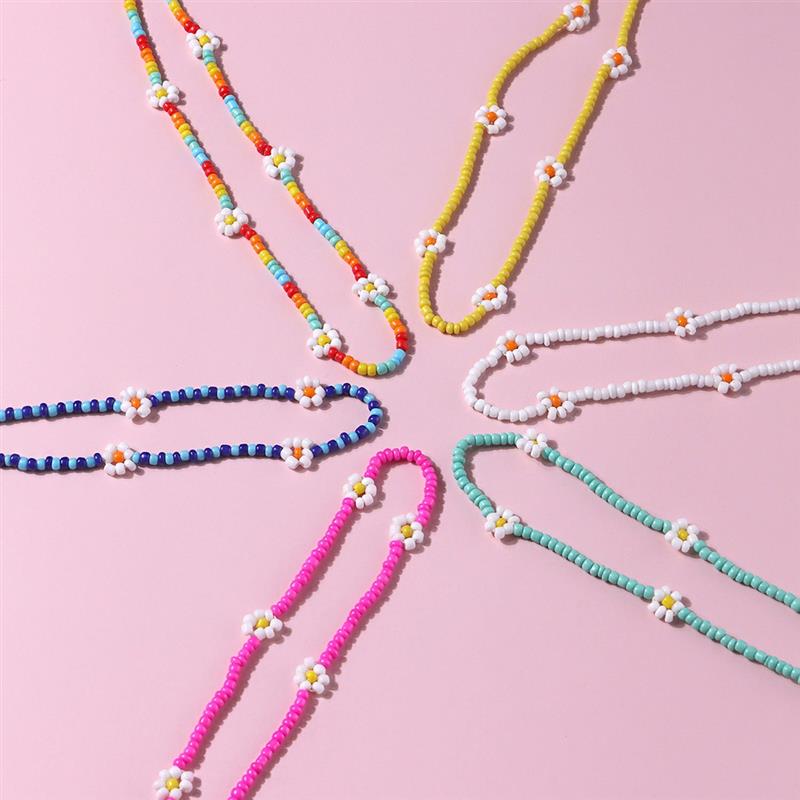 coxeer 1pc Bohemian Style Flowers Decor Choker  Adjustable Cute Bead Necklace Choker For Beach Travel Jewelry Accessories