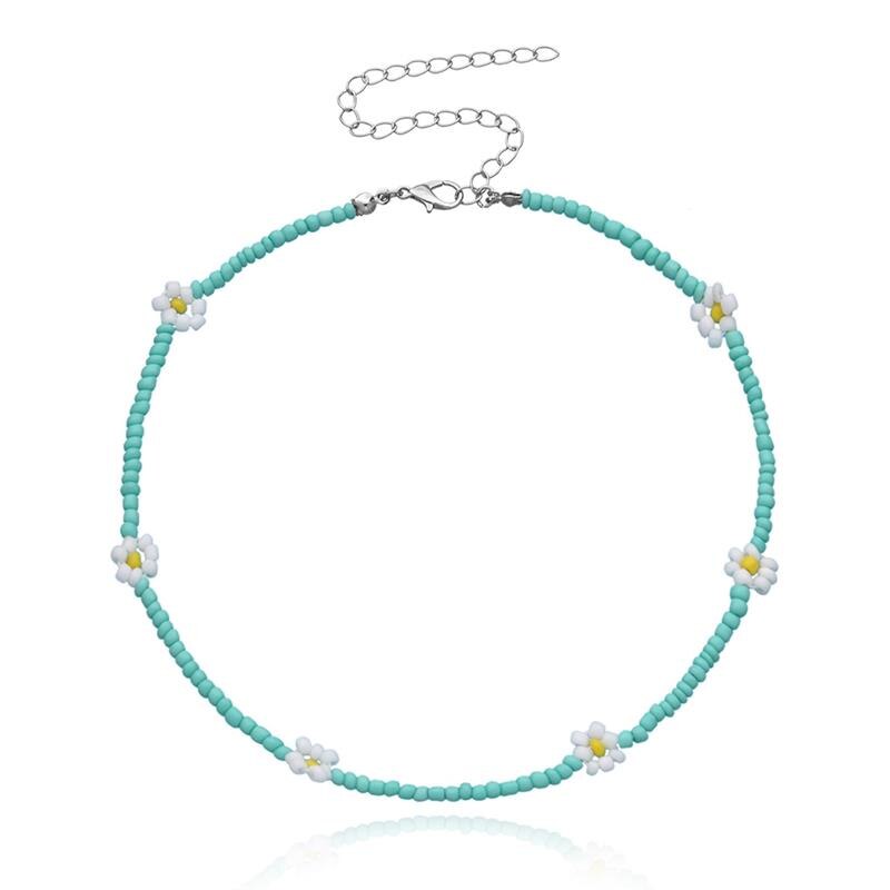 coxeer 1pc Bohemian Style Flowers Decor Choker  Adjustable Cute Bead Necklace Choker For Beach Travel Jewelry Accessories