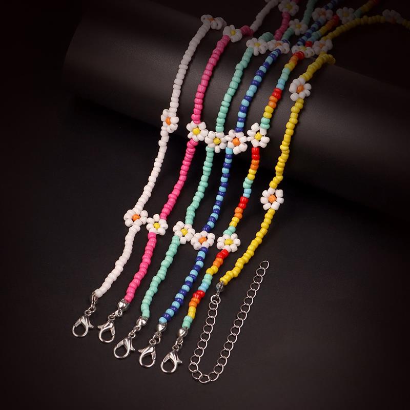 coxeer 1pc Bohemian Style Flowers Decor Choker  Adjustable Cute Bead Necklace Choker For Beach Travel Jewelry Accessories