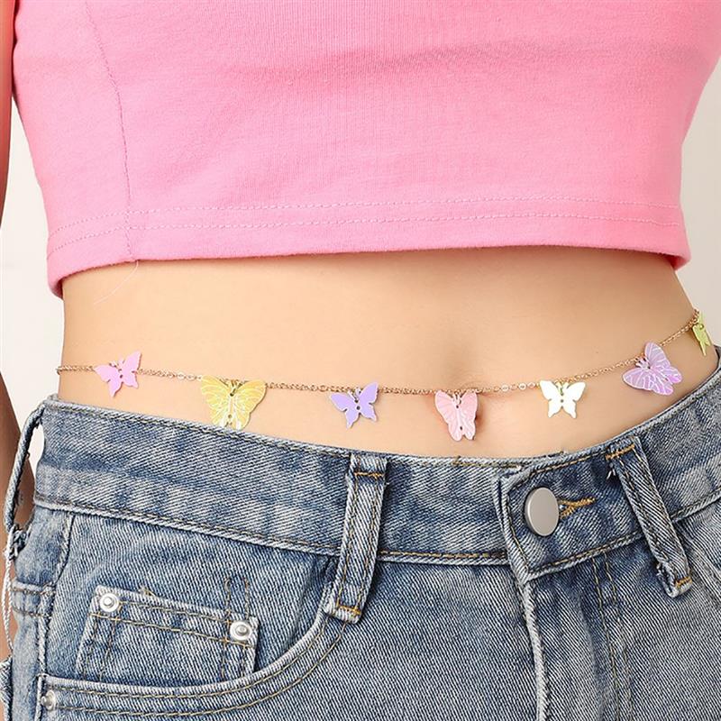 coxeer 1pc Waist Chain Creative Butterfly Sequin Decor Belly Chain Beach Travel Body Chain For Women Jewelry Accessories