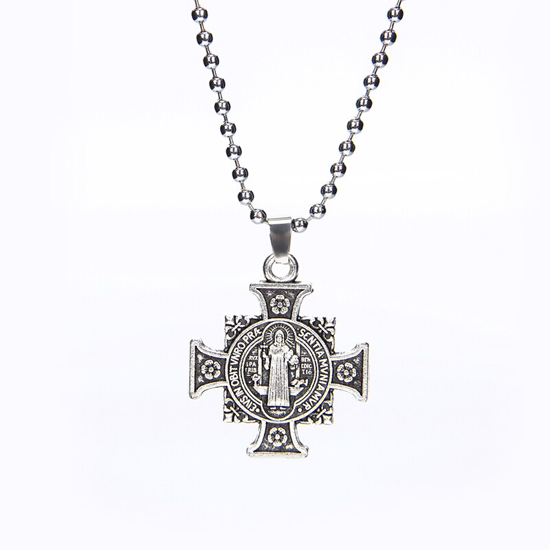 cross San Benito Medal Cross Jesus Pendant Stainless Steel Saint Benedict Link Chain Necklaces for Women Men Religious Jewelry