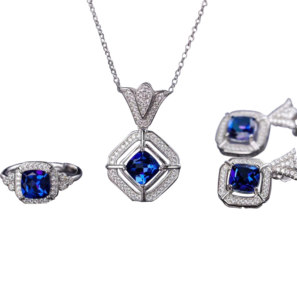 crystal jewellery   new design natural blue topaz 925 sterling silver gemstone ring pendant necklace earring jewelry set