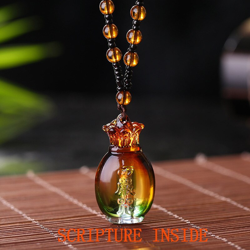crystal pinan bottle Buddhism lotus Shurangama MANTRA Pendant tibetan scripture amulet lucky vintage necklace gift
