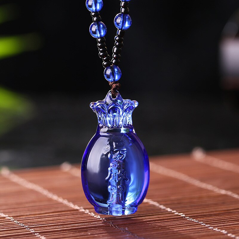 crystal pinan bottle Buddhism lotus Shurangama MANTRA Pendant tibetan scripture amulet lucky vintage necklace gift