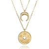 Boho Gold Color Coin Horn Pendant Necklace for Women Girl Long Charms Layered Necklaces Statement Jewelry 6033