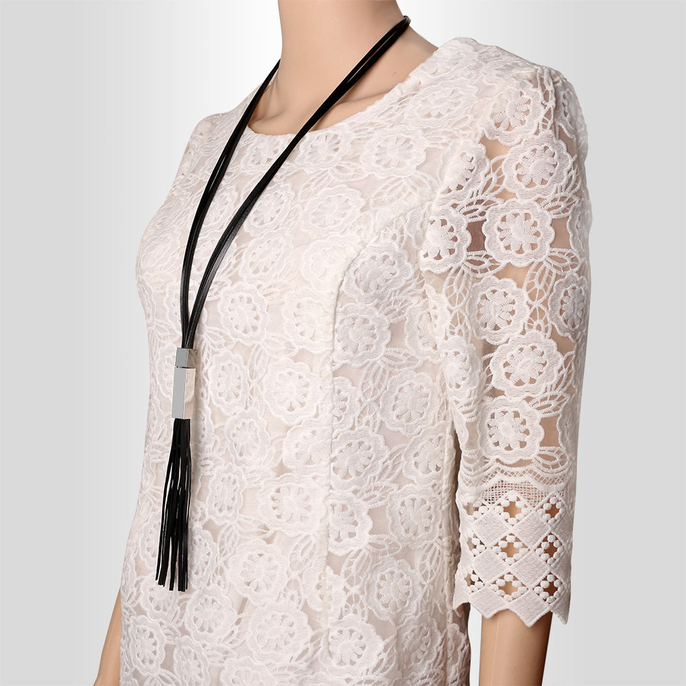 Hot Sale Black Leather Long Rope Chain Pendant Necklaces Silver Alloy Black Tassel Trendy Choker for Women Jewelry 3475