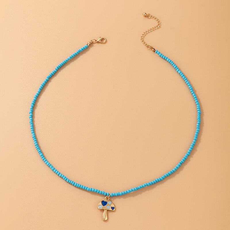 docona Lovely Mushroom Pandent Necklace for Women Girl Colorful Beaded Love Heart Alloy Choker 2021 Jewelry Collar 20027