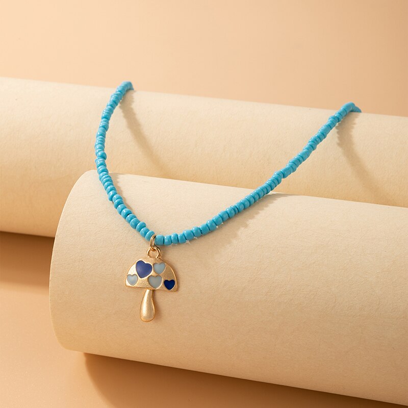 docona Lovely Mushroom Pandent Necklace for Women Girl Colorful Beaded Love Heart Alloy Choker 2021 Jewelry Collar 20027