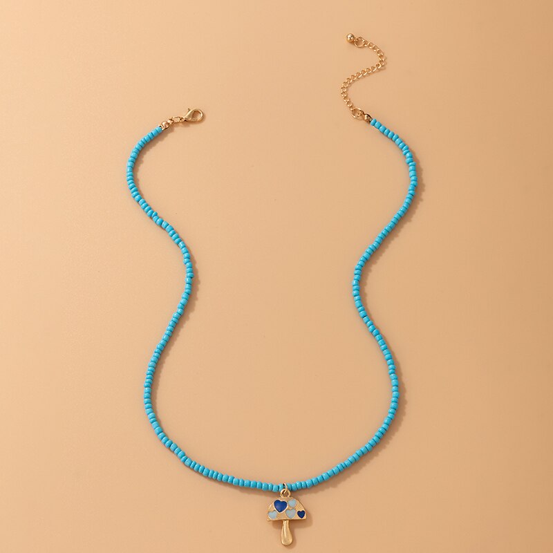 docona Lovely Mushroom Pandent Necklace for Women Girl Colorful Beaded Love Heart Alloy Choker 2021 Jewelry Collar 20027