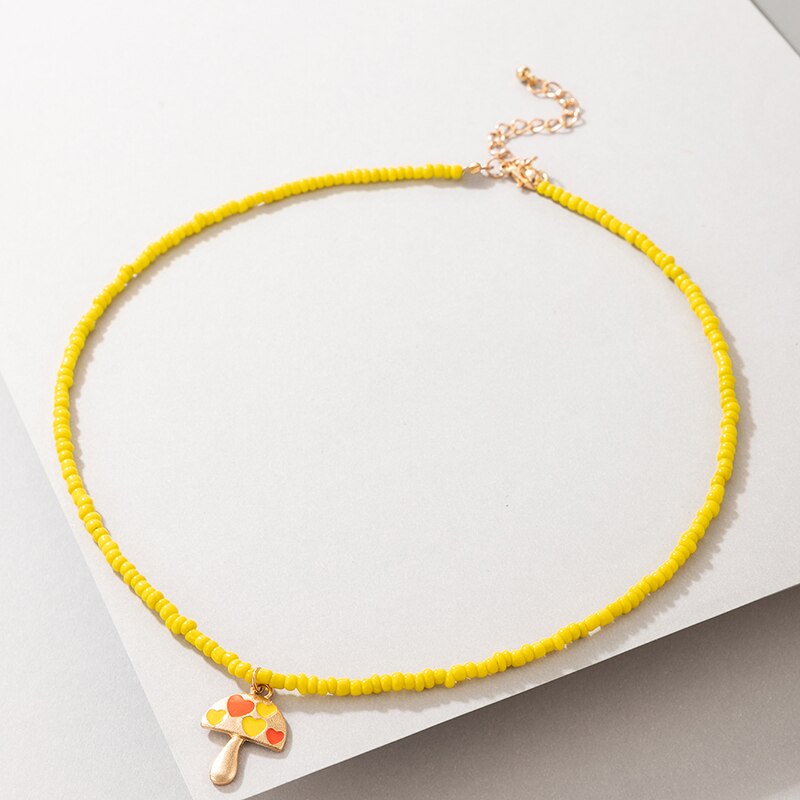docona Lovely Mushroom Pandent Necklace for Women Girl Colorful Beaded Love Heart Alloy Choker 2021 Jewelry Collar 20027