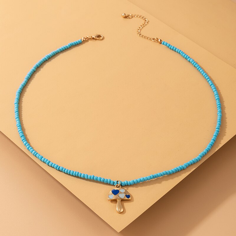 docona Lovely Mushroom Pandent Necklace for Women Girl Colorful Beaded Love Heart Alloy Choker 2021 Jewelry Collar 20027