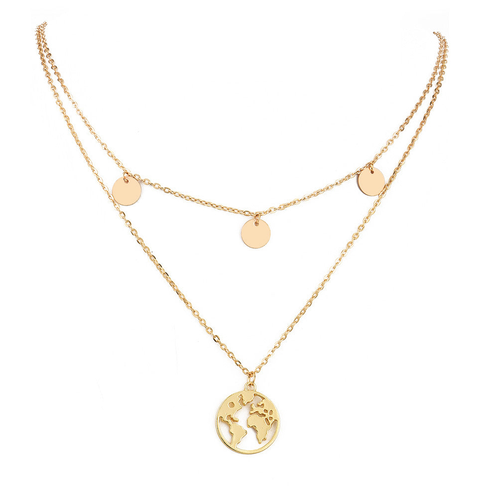 World Map Pendant Necklace for Women Silver Gold Metal Dainty Globe Earth Layered Necklace Globetrotter Collares 6179
