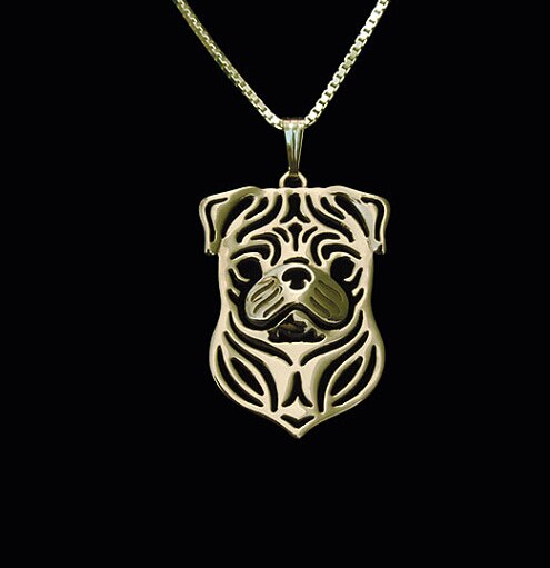 dog necklace  Handmade pug necklace Carved hollow pendant jewelry golden colors plated in stock fast delivery