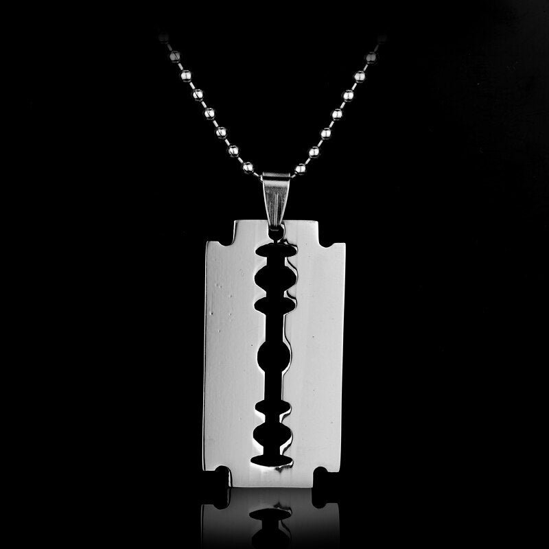 dongsheng  Silver Color Stainless Steel Razor Blades Pendant Necklaces Men Jewelry Steel Male Shaver Shape Necklace -30