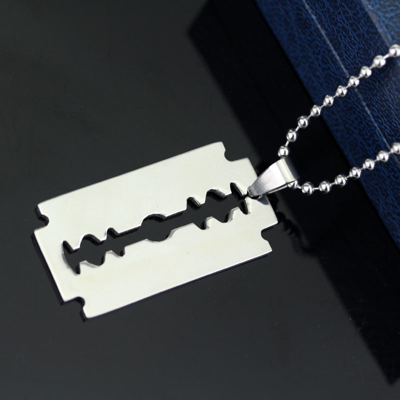dongsheng  Silver Color Stainless Steel Razor Blades Pendant Necklaces Men Jewelry Steel Male Shaver Shape Necklace -30