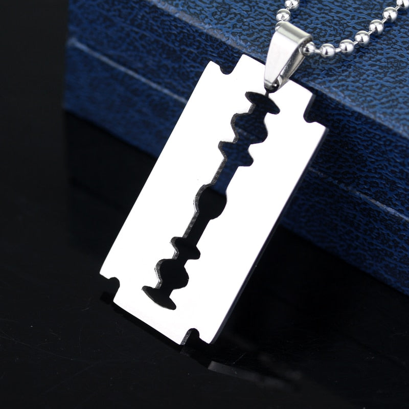 dongsheng  Silver Color Stainless Steel Razor Blades Pendant Necklaces Men Jewelry Steel Male Shaver Shape Necklace -30