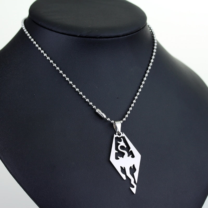 dongsheng Stainless Steel Dinosaur Pendant Necklace Skyrim Elder Scrolls Dragon Pendants Vintage Necklace for Men Women Jewelry