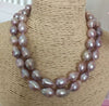 double strands 11-12mm south sea baroque lavender pearl necklace 18"