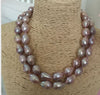 double strands 11-12mm south sea baroque lavender pearl necklace 18"
