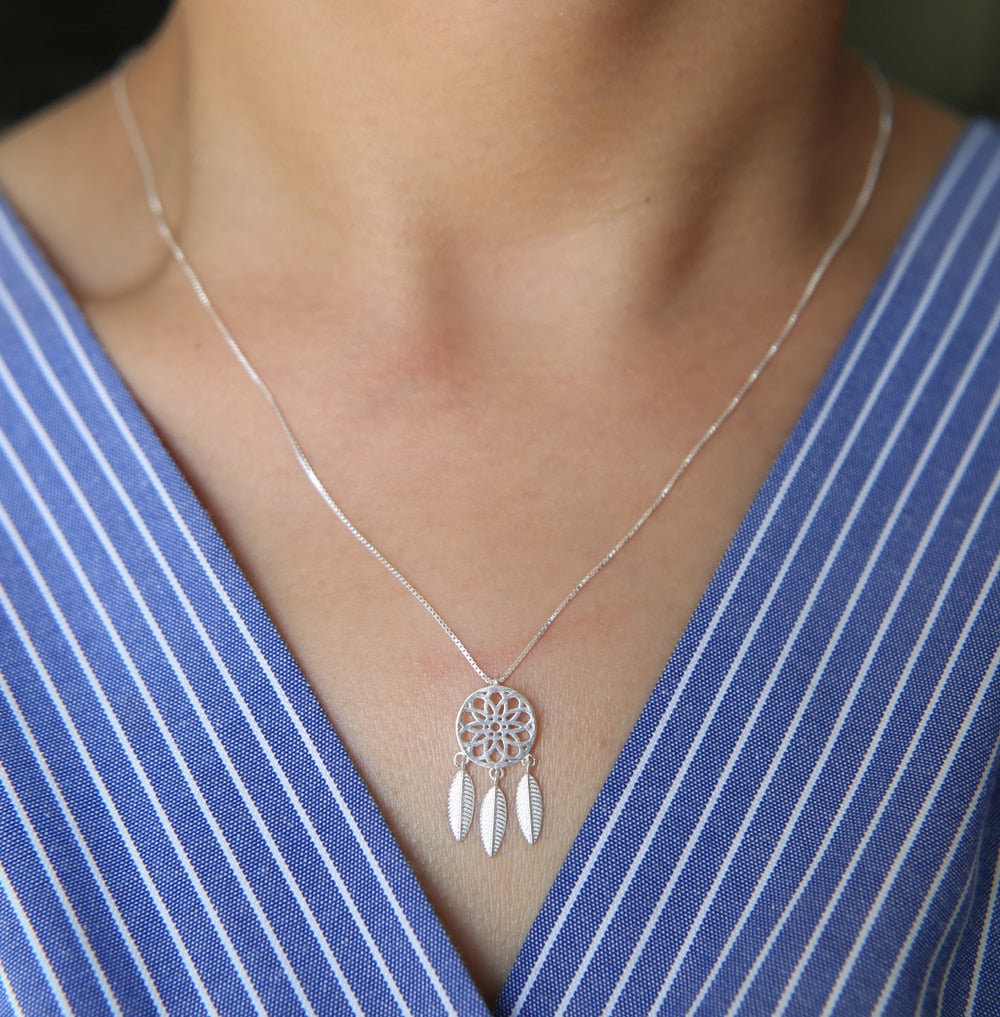 dream catcher pendant necklace fine 925 sterling silver classic elegant women jewelry simple pure silver jewelry