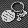 drive ride safe Motorcycle charm pendant keychain birthday gift diy engraved keyring